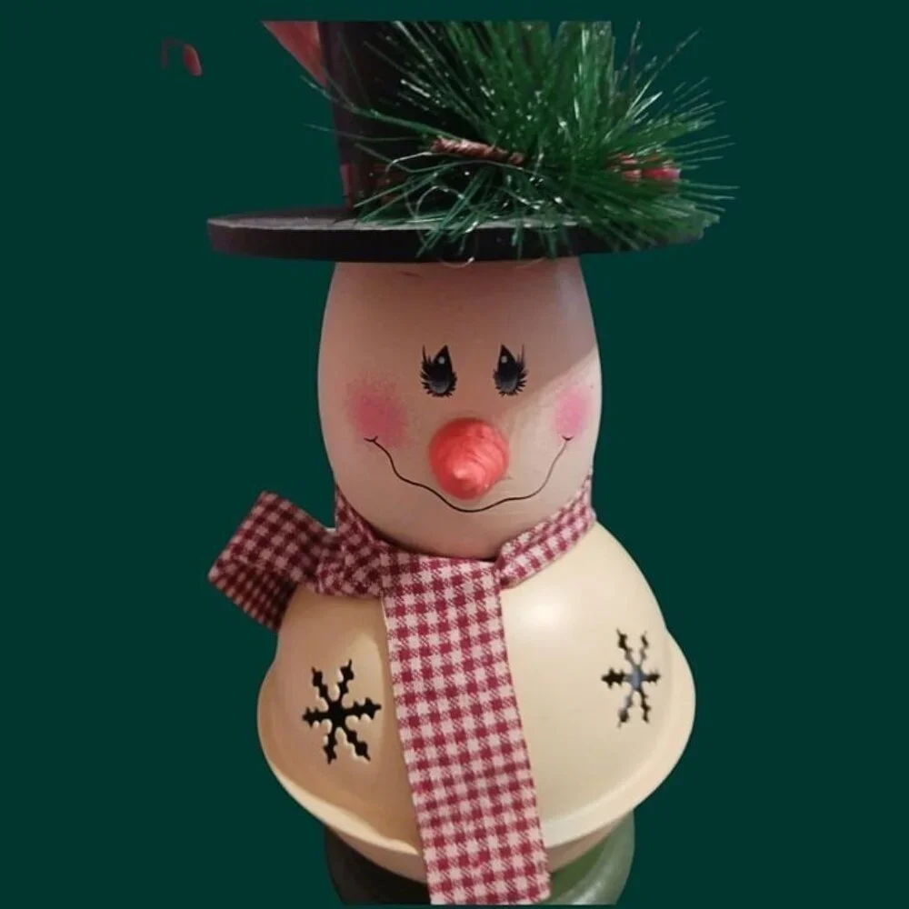 Snowman decorative table  lamp with red plaid scarf & black hat
